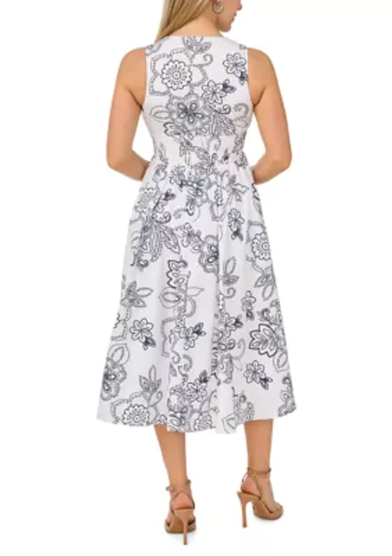 Petite Sleeveless Collared Belted Midi Dress