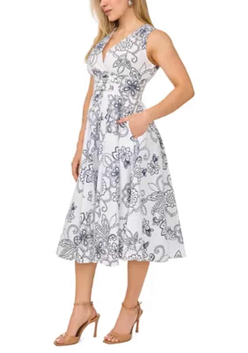 Petite Sleeveless Collared Belted Midi Dress