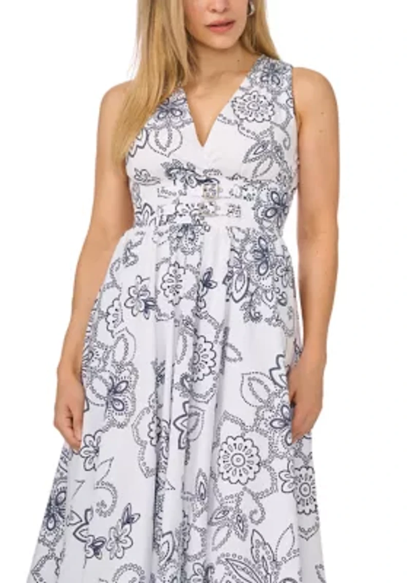 Petite Sleeveless Collared Belted Midi Dress