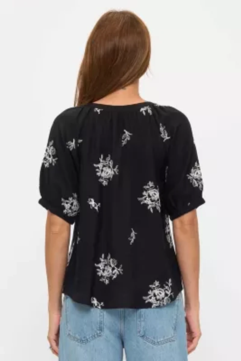 Floral Sketch Embroidered Button-Down Top