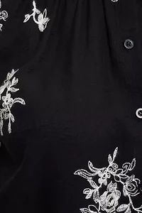 Floral Sketch Embroidered Button-Down Top