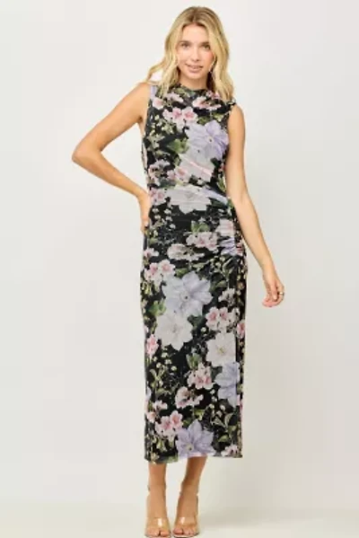 Sleeveless Mech Side Ruched Midi Dress