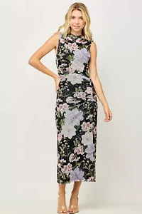 Sleeveless Mech Side Ruched Midi Dress