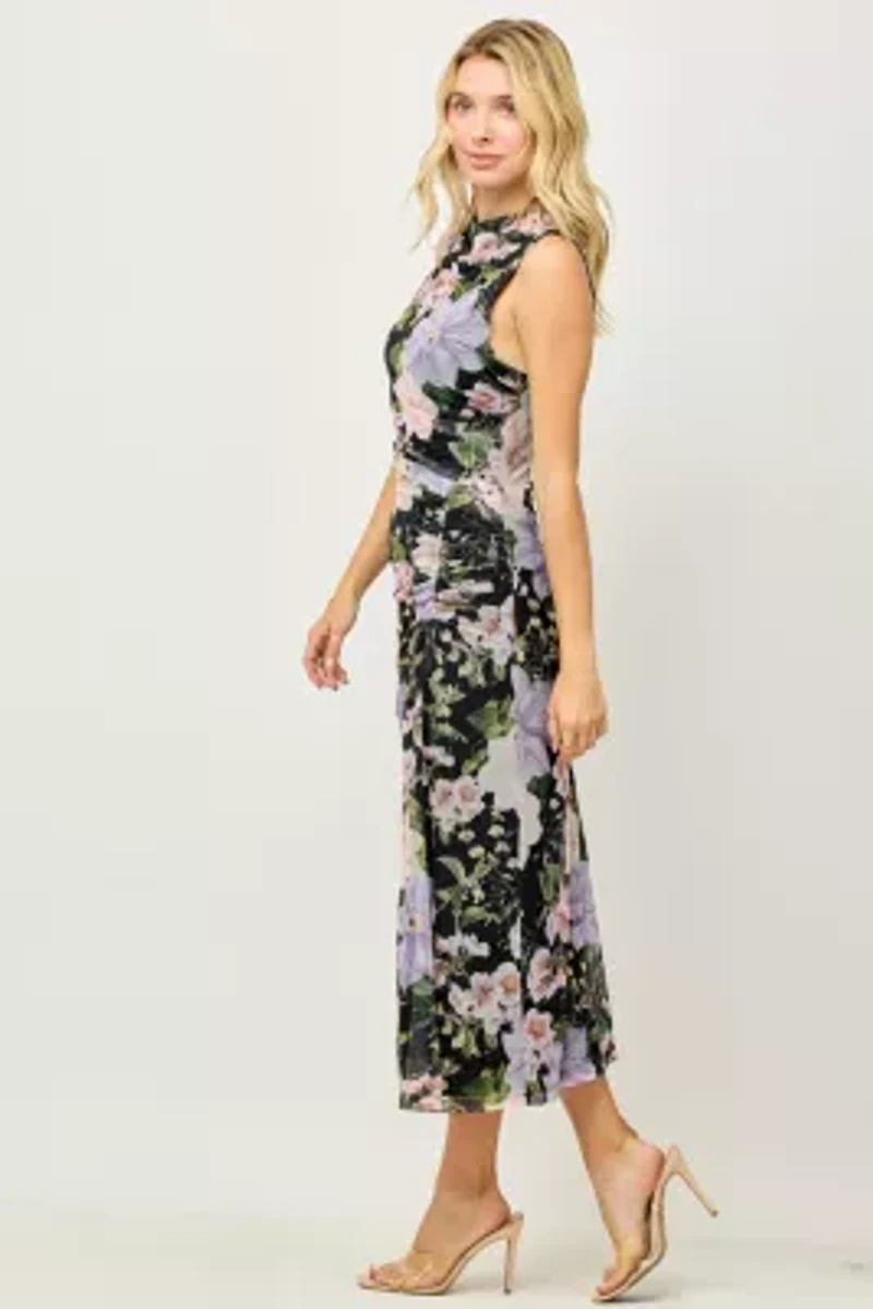 Sleeveless Mech Side Ruched Midi Dress