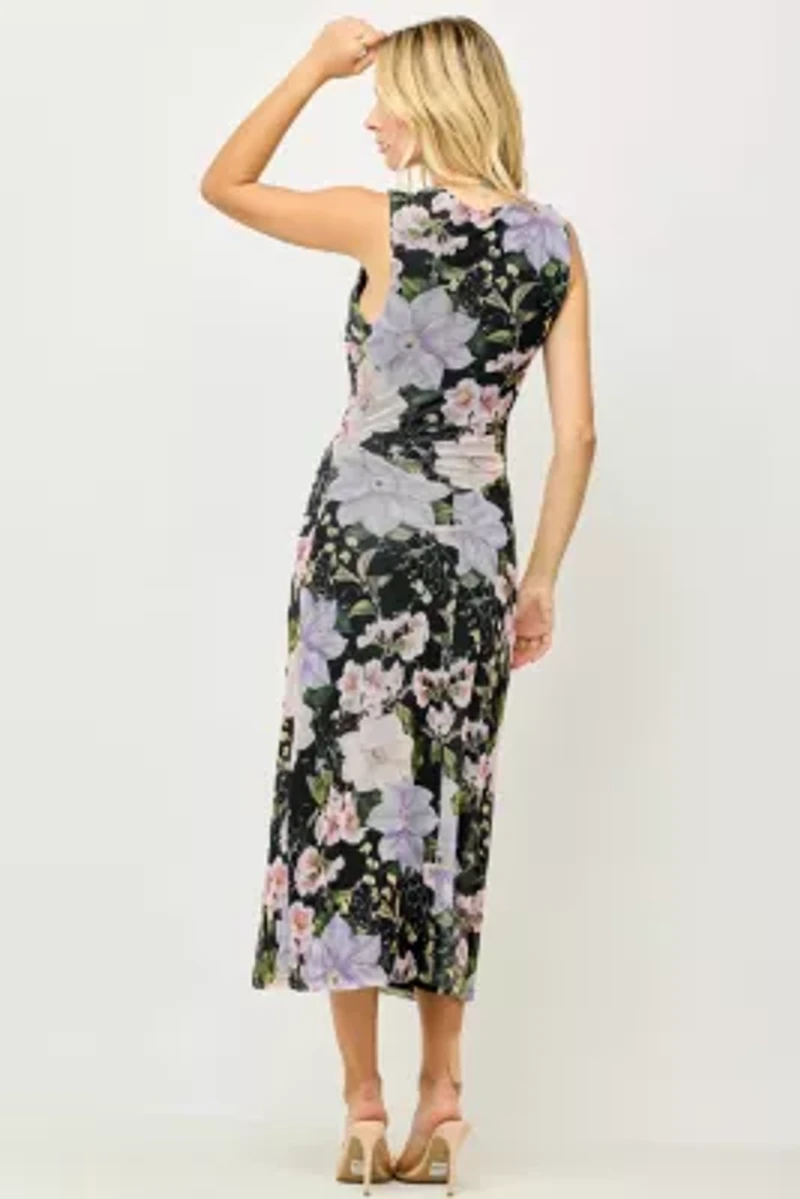 Sleeveless Mech Side Ruched Midi Dress