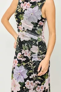 Sleeveless Mech Side Ruched Midi Dress