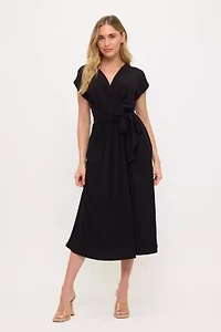 Surplice Tie-Waist Midi Dress