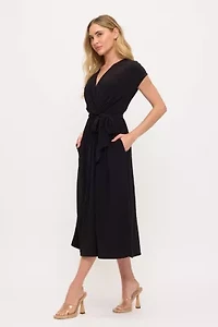 Surplice Tie-Waist Midi Dress