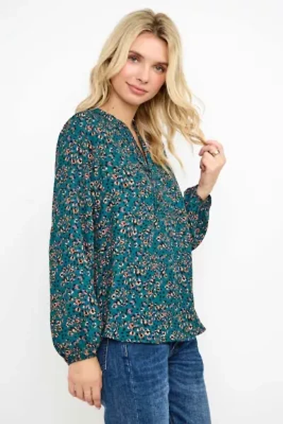 Pintuck Split Neck Blouse