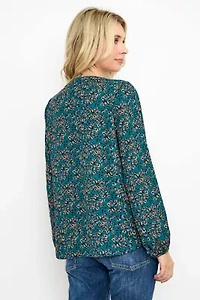 Pintuck Split Neck Blouse