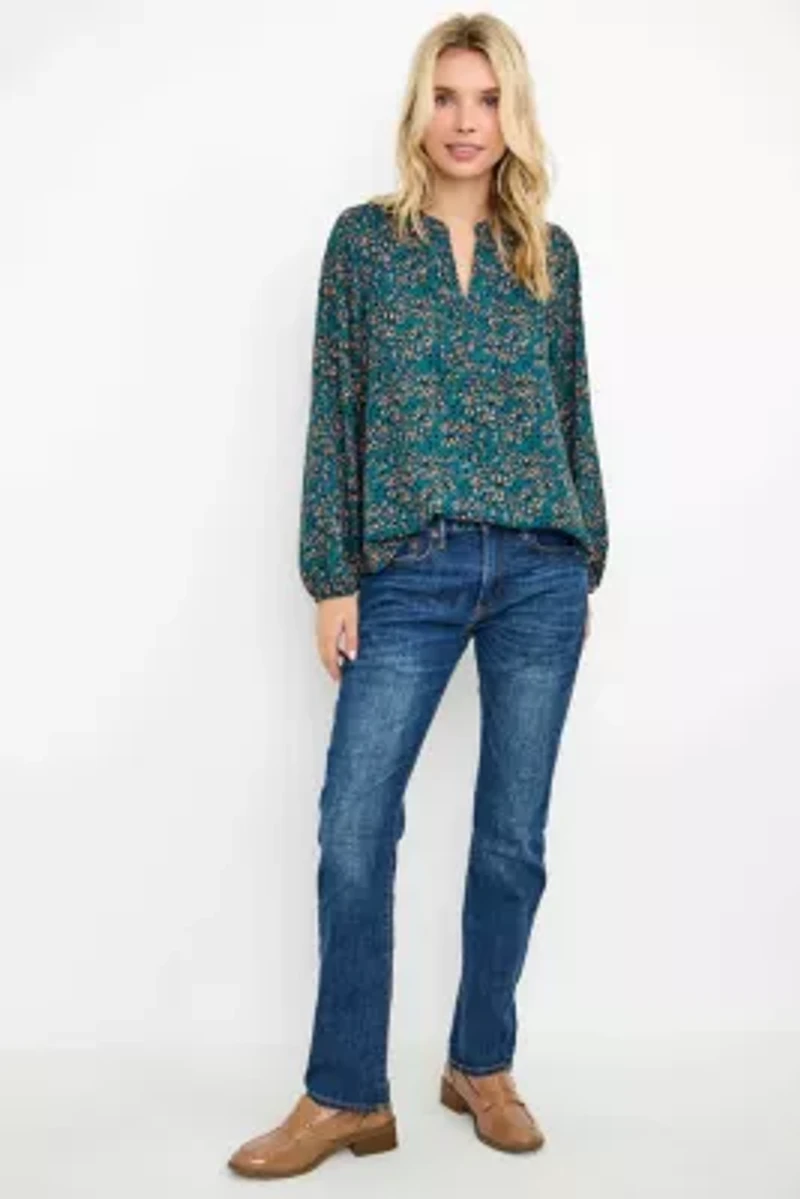 Pintuck Split Neck Blouse