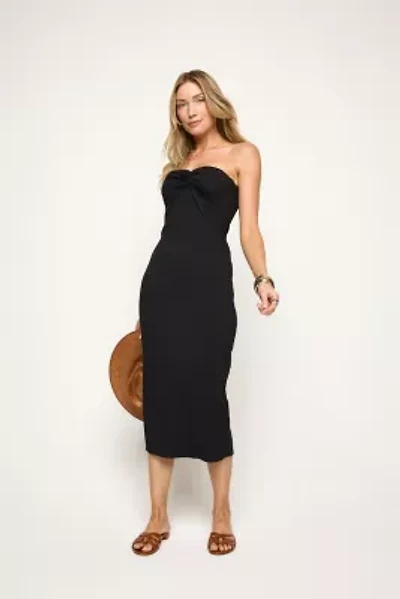 Strapless Twist Front Textured Midi Dress