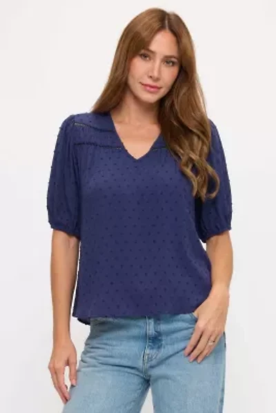 Swiss Dot Ladder Trim V-Neck Blouse