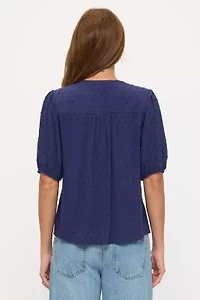 Swiss Dot Ladder Trim V-Neck Blouse