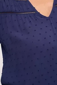 Swiss Dot Ladder Trim V-Neck Blouse