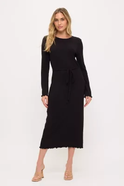 Ribbed Knit Tie-Waist Midi Dress