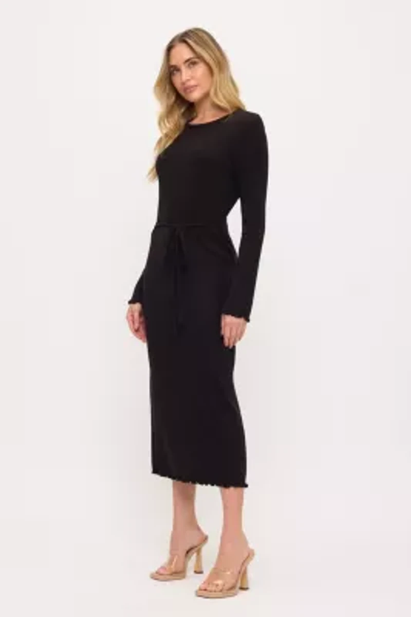 Ribbed Knit Tie-Waist Midi Dress