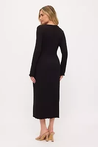 Ribbed Knit Tie-Waist Midi Dress