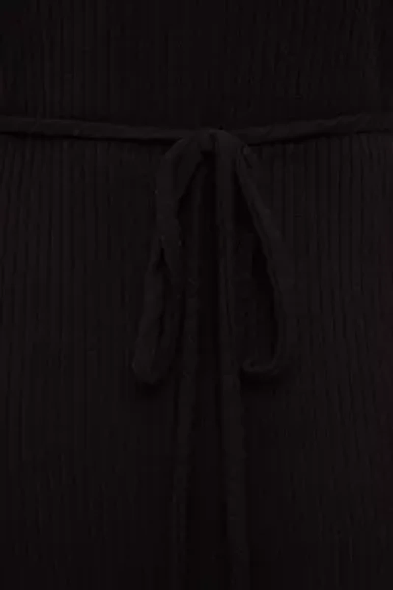 Ribbed Knit Tie-Waist Midi Dress