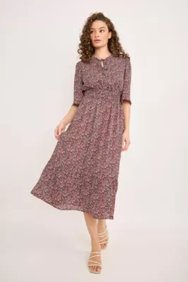 Smocked Waist Flutter Sleeve Midi Dress