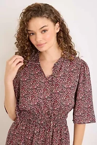 Smocked Waist Flutter Sleeve Midi Dress