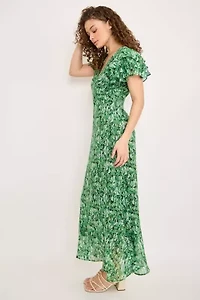 Smocked Waist Flutter Sleeve Maxi Dress