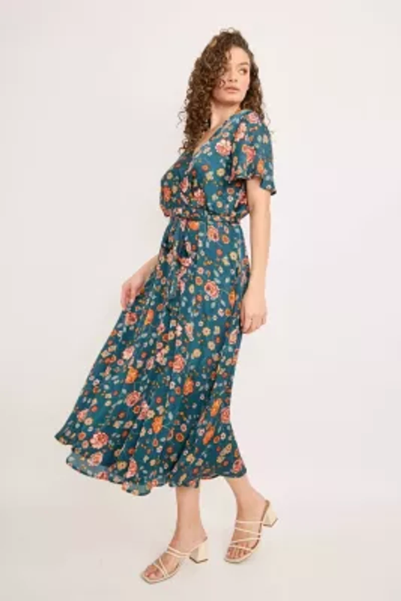 Surplice Tie-Waist Midi Dress