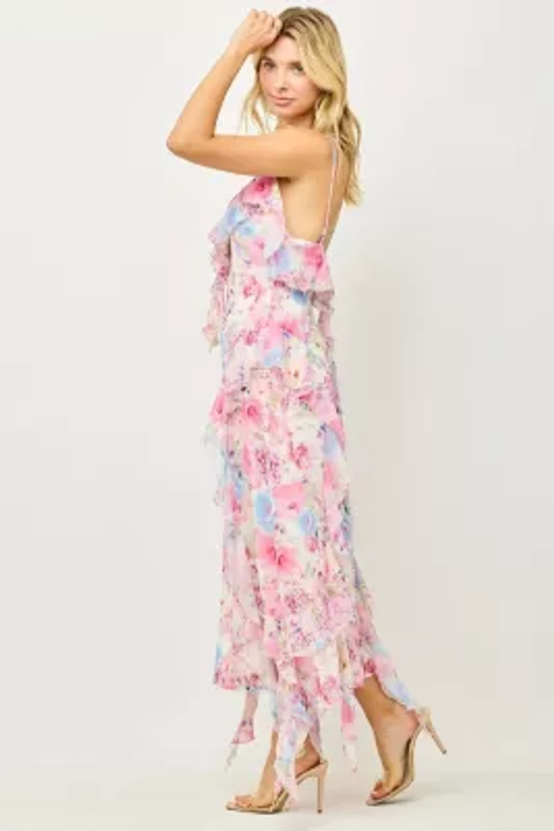 Ruffle Chiffon Midi Dress