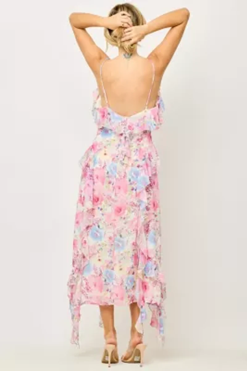 Ruffle Chiffon Midi Dress