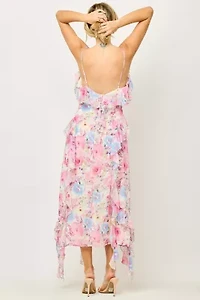 Ruffle Chiffon Midi Dress