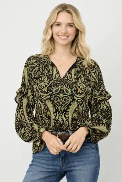 Ruffle Tie Neck Blouse