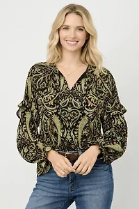 Ruffle Tie Neck Blouse