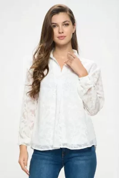 Roll-Tab Lace Blouse
