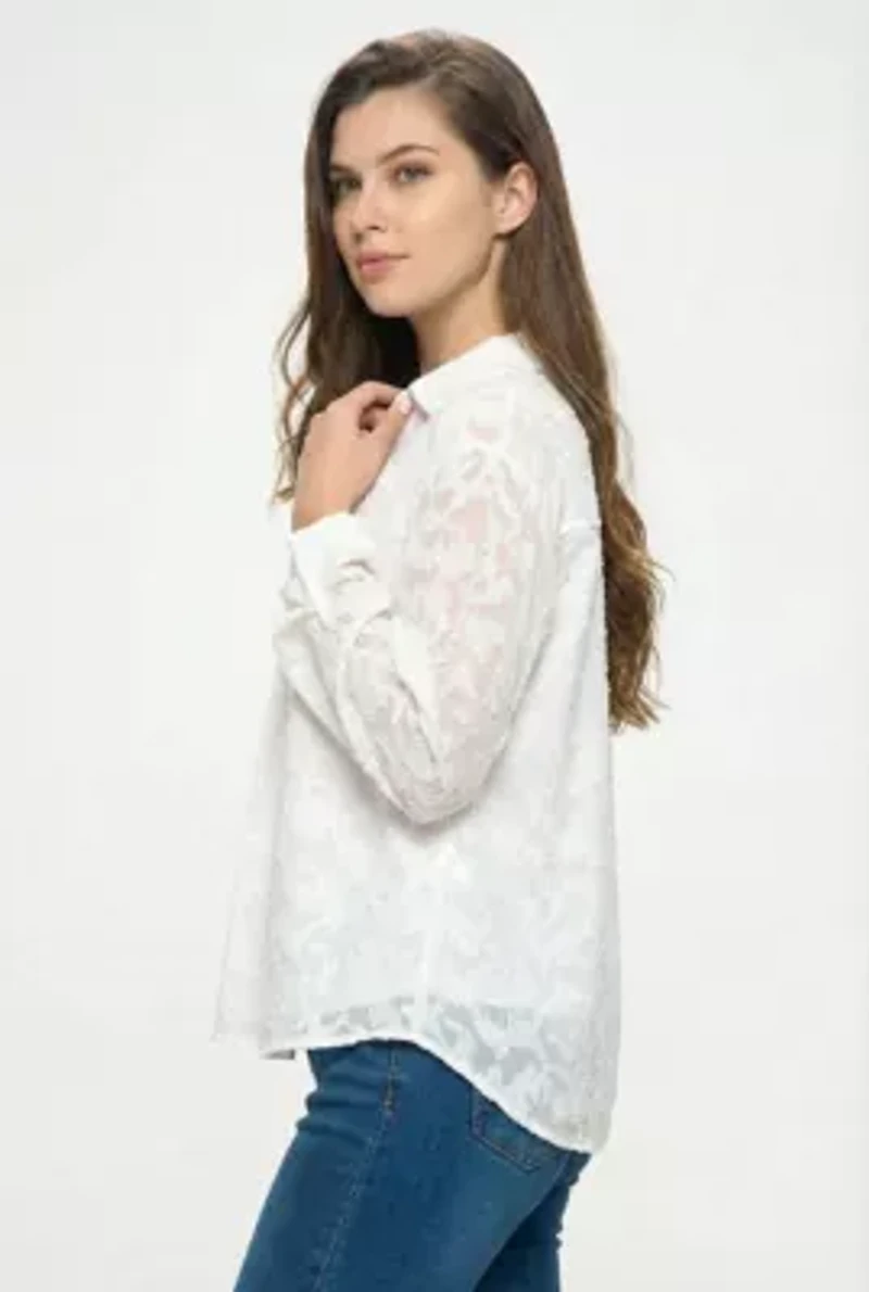 Roll-Tab Lace Blouse