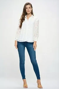 Roll-Tab Lace Blouse