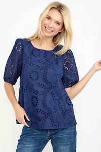Puff Sleeve Eyelet Lace Blouse