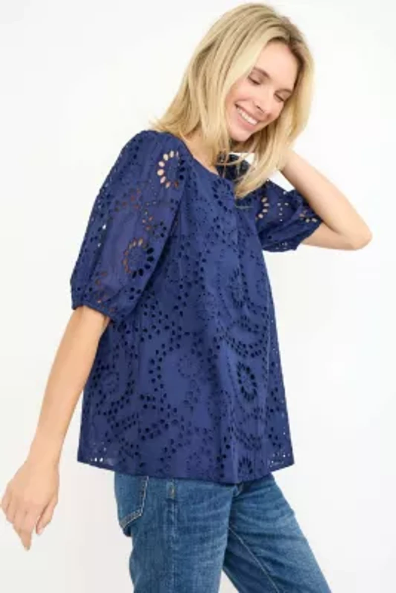 Puff Sleeve Eyelet Lace Blouse