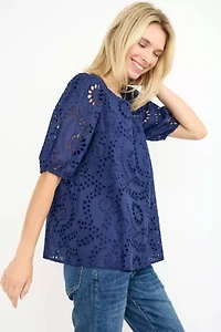 Puff Sleeve Eyelet Lace Blouse