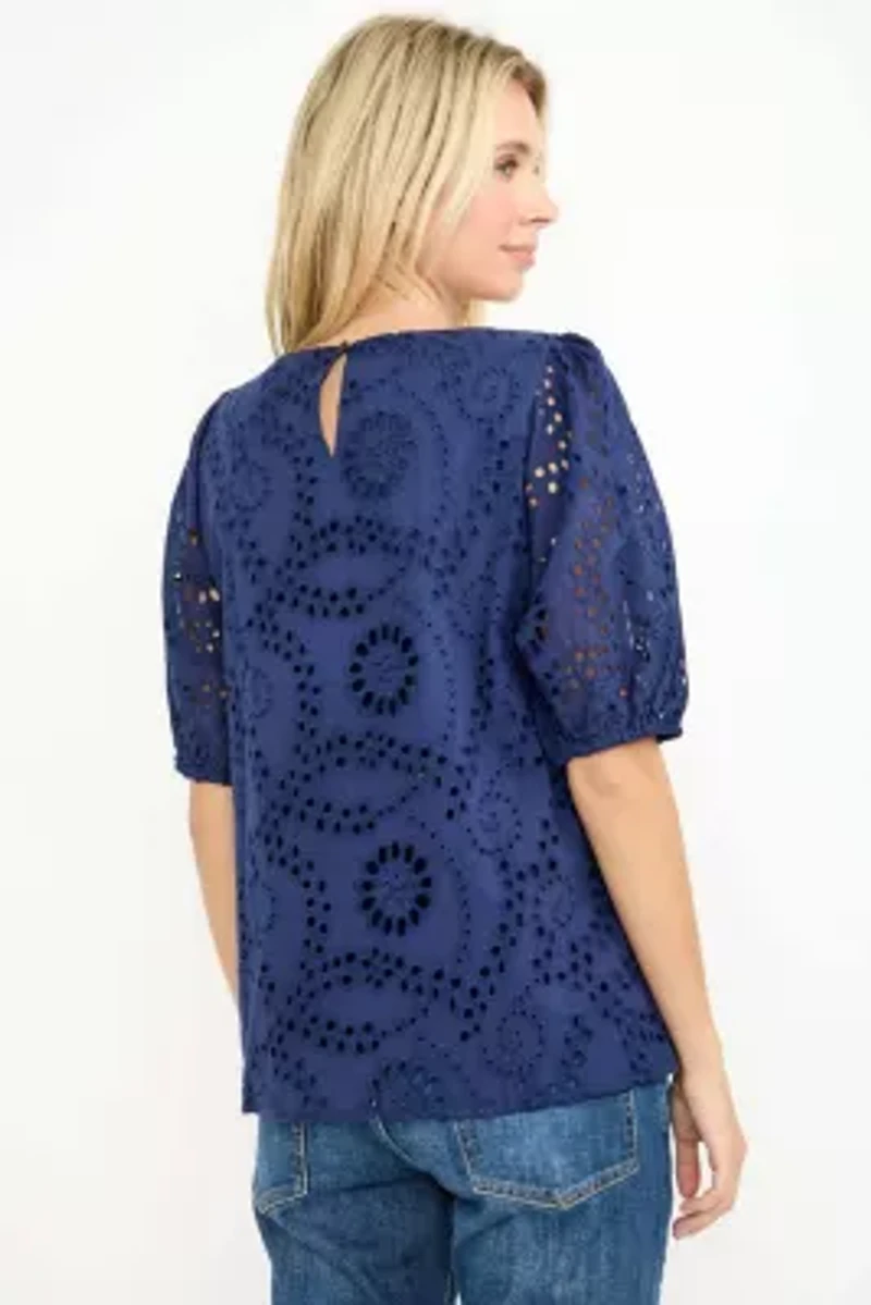 Puff Sleeve Eyelet Lace Blouse
