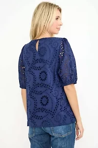 Puff Sleeve Eyelet Lace Blouse