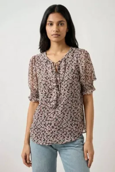 Smocked Sleeve Ruffle Front Blouse