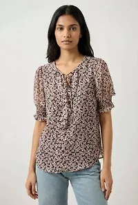 Smocked Sleeve Ruffle Front Blouse