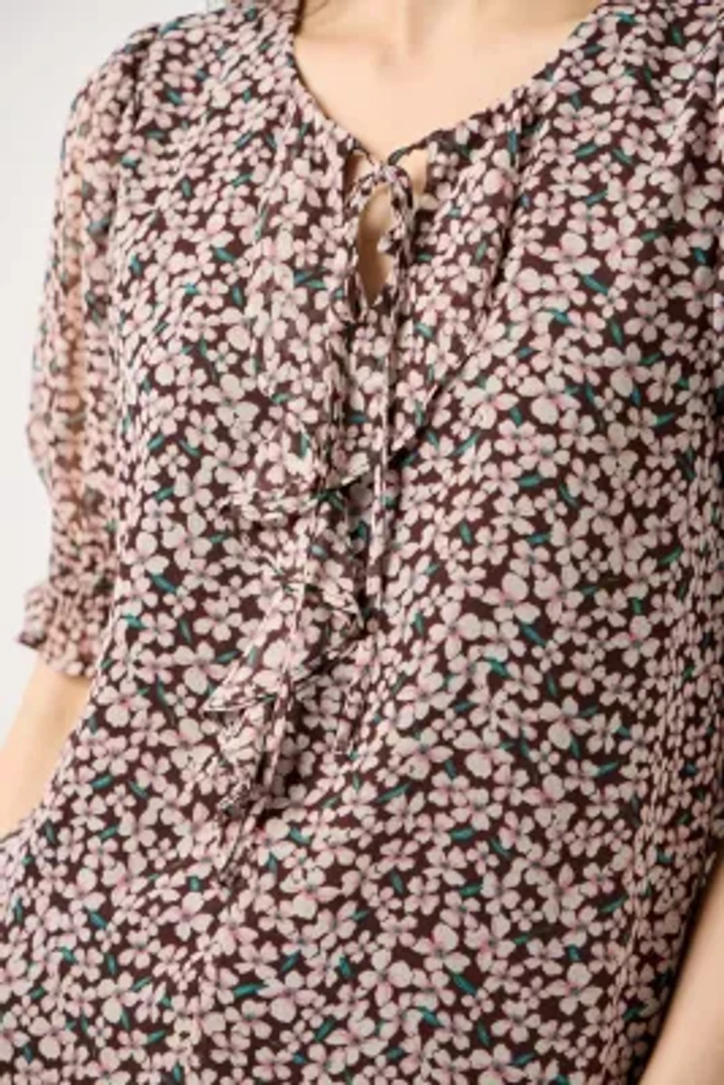 Smocked Sleeve Ruffle Front Blouse