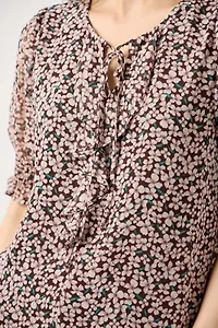 Smocked Sleeve Ruffle Front Blouse