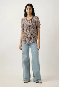 Smocked Sleeve Ruffle Front Blouse