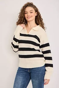 Striped Collared Knit Sweater