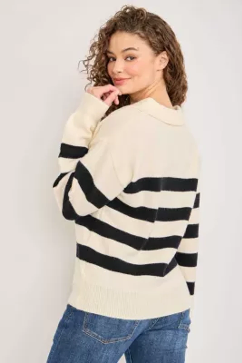 Striped Collared Knit Sweater
