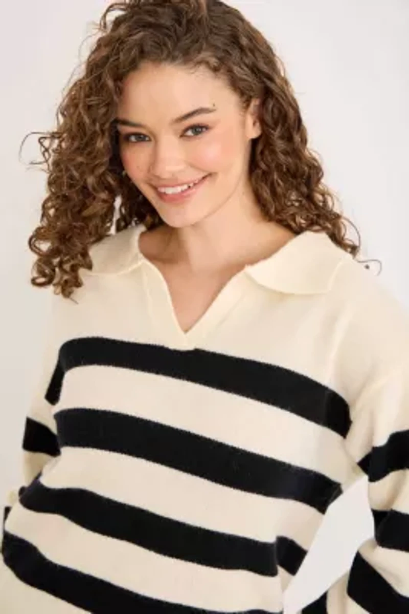 Striped Collared Knit Sweater
