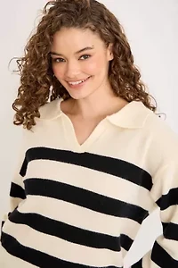 Striped Collared Knit Sweater