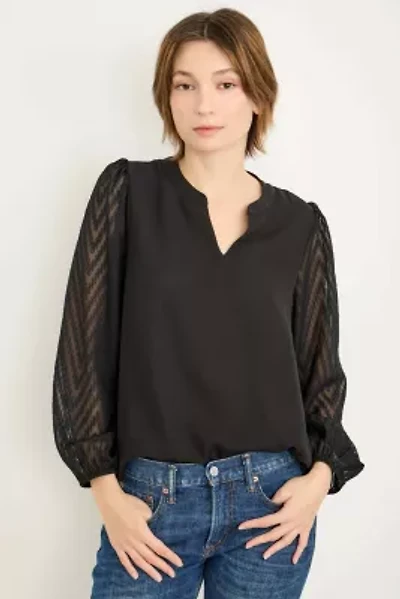 Split-Neck Sheer Sleeve Top